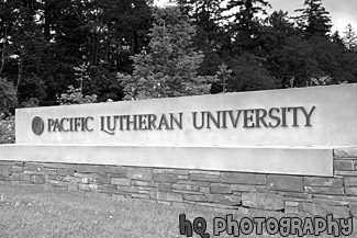 Pacific Lutheran University Sign black and white picture