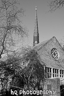 Vertical Eastvold Chapel black and white picture