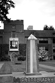 Campus Building at University of Puget Sound black and white picture