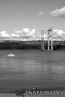 Narrows Bridge & Boat black and white picture