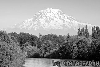 Mt. Rainier & Puyallup River black and white picture