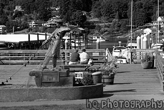 Couple on Dock in Gig Harbor black and white picture