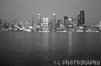 Seattle at Night from Alki Beach black and white picture