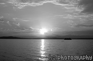 Olympic Mountains Sunset from Alki Beach black and white picture