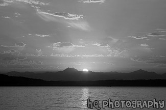 Orange Sunset Behind Olympic Mountains black and white picture