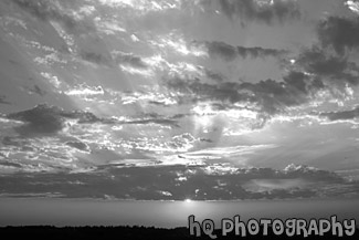 Blue Sky, Clouds & Orange Sunset black and white picture