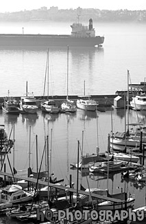 Sailboats & Big Ship black and white picture