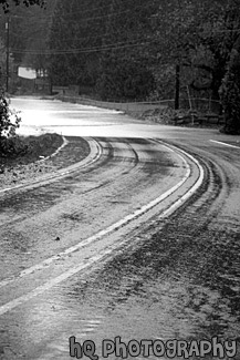 River Flooding Over Road black and white picture