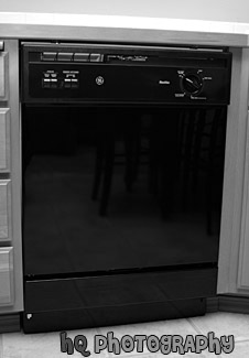 Dishwasher black and white picture