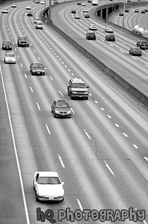 Traffic on Freeway black and white picture