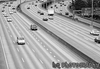 Traffic on I5 in Seattle black and white picture