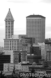 Seattle Buildings & Clouds black and white picture