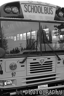 Front of Yellow School Bus black and white picture