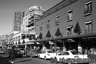 People Out in Downtown Seattle black and white picture