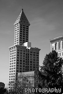 Scenic Building in Seattle black and white picture