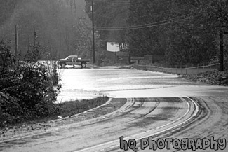 Flood Over Roadway black and white picture