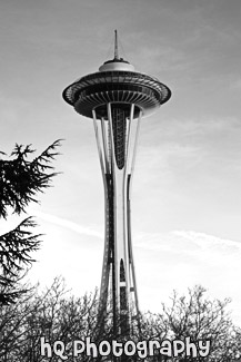 Space Needle During Sunset black and white picture