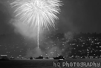 Fireworks Over Water black and white picture