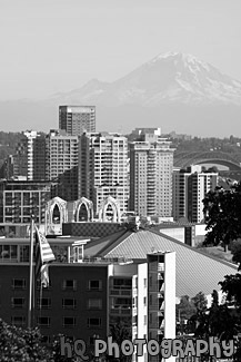 Seattle & Mt. Rainier black and white picture