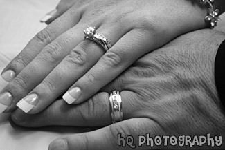 Wedding Rings on Hands black and white picture