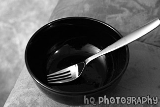 Black Bowl and Fork black and white picture