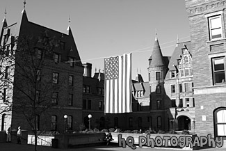 Stadium High School Entrance black and white picture