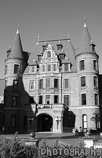 Front of Stadium High School black and white picture