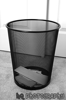 Black Waste Basket black and white picture