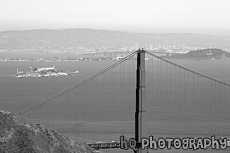 Golden Gate Bridge & Alcatraz black and white picture