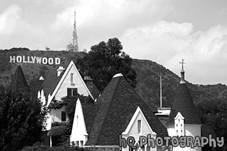 Hollywood Sign & White House black and white picture