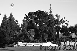 Entrance to Santa Clara University black and white picture