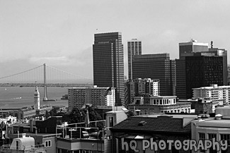 Downtown San Francisco & Color Flag black and white picture