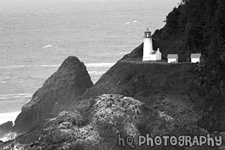 Heceta Head Lighthouse Close Up black and white picture