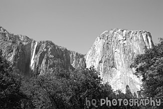 Seasonal Waterfall & El Capitan black and white picture