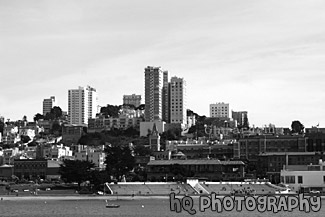 Ghirardelli Square from the Bay black and white picture