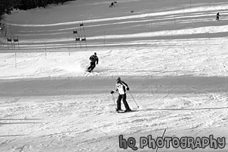 People Skiing black and white picture