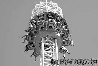 Panic Ride at Theme Park black and white picture