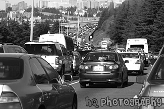 Backed Up Traffic black and white picture