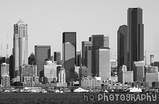Seattle Buildings From Alki Beach black and white picture