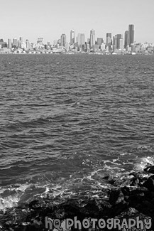 Seattle & Alki Beach Rocks black and white picture