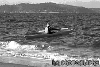 Kayaking in Puget Sound black and white picture