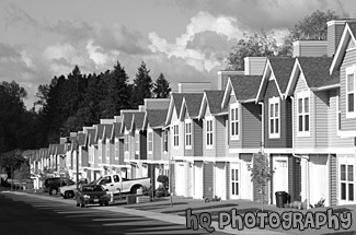 Line of Townhouses black and white picture