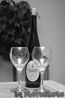 Wine Bottle & Glasses black and white picture