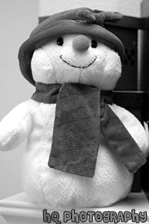 Stuffed Winter Snowman black and white picture