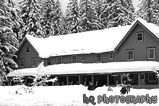 National Park Inn & Snow black and white picture