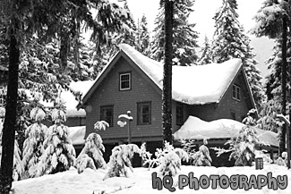 National Park Inn Surrounded by Snow black and white picture