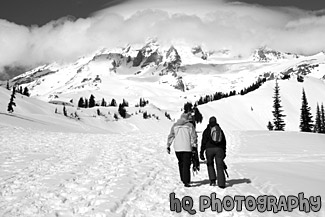 Snow Hiking Towards Mt. Rainier black and white picture