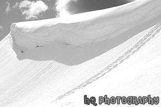 Snow Overhang up Close black and white picture