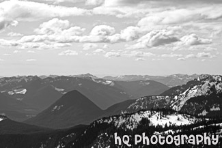 Snow Capped Hills from Paradise black and white picture