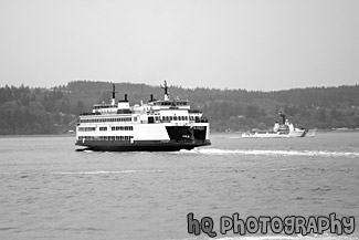 Ferry Boat Near Mukilteo black and white picture